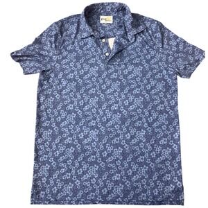 Reyn Spooner Limited Issue Blue Floral Hibiscus Stretch Polo Shirt Size M CC22